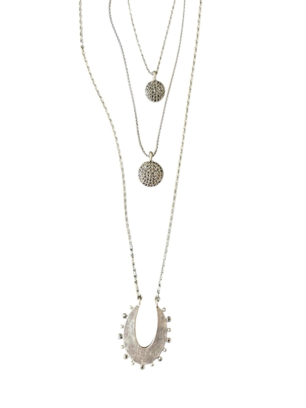 Lucky Brand Deadstock Silver Multi-Layer Pendant Necklace with Matching Earrings
